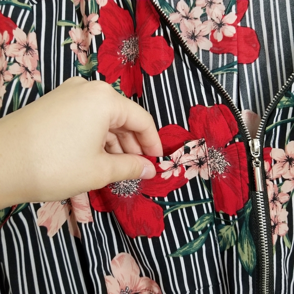 SWS Striped Floral Zipper V Neck Dress - Picture 7 of 8